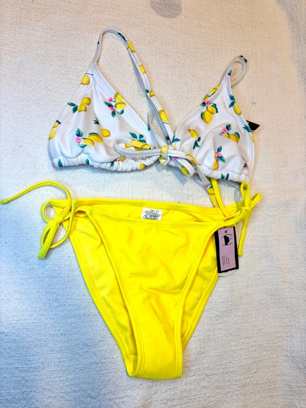 Wild Fable Bikini Set -  Lemon Print Triangle Front Tie Top & Side Tie Bottom